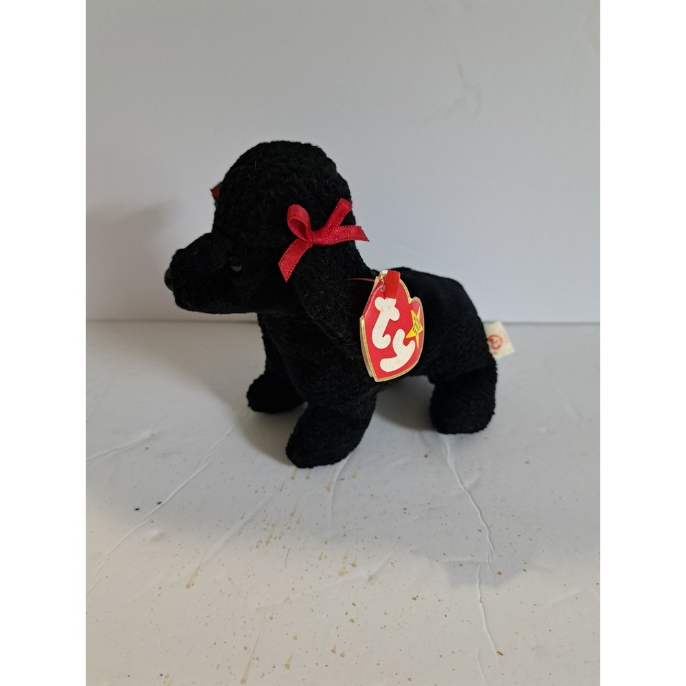 Vintage TY 1997 GiGi the Black Poodle Dog Beanie Baby With Tags 6 in long‎